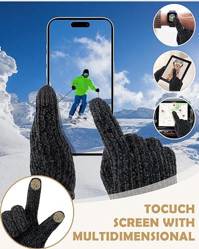 UCQKLI Winter Gloves for Women Chenille, Womens Gloves Cold Weather Fleece Lined, Stocking Stuffers for Women Christmas Gifts thumbnail 6