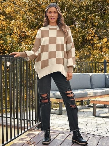 LILLUSORY Women's Oversized Batwing Sweaters 2025 Fall Outfits Trendy Crewneck Knit Side Slit Fashion Pullover Tops thumbnail 6