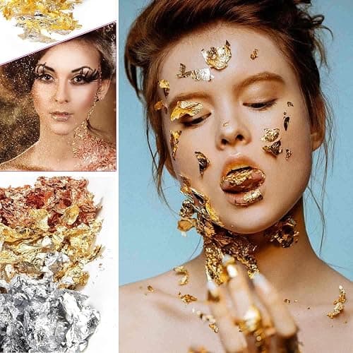 Gwybkq 400 Pieces Gold Leaf Sheets, Imitation Gold Leaf Paper, Multi-Color Silver Leaf Paper for DIY Arts Decoration, 4 Colors 5.5 by 5.5 Inches thumbnail 3
