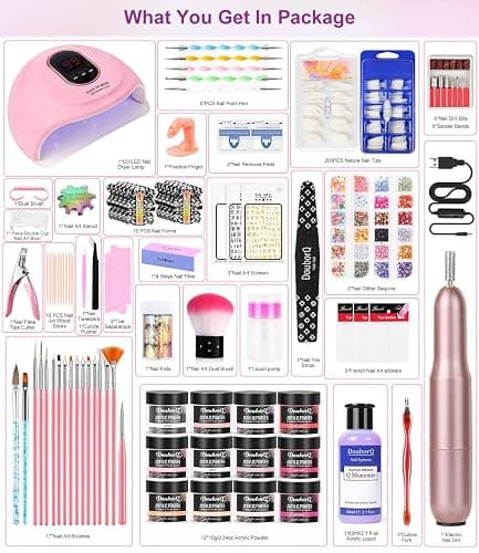 Acrylic Nail Art Kit-Nail Art Manicure Set Acrylic Powder Brush Glitter File French Tips U V Lamp Nail Art Decoration Tools Nail Drill kit for beginners with everything at home (White) thumbnail 8