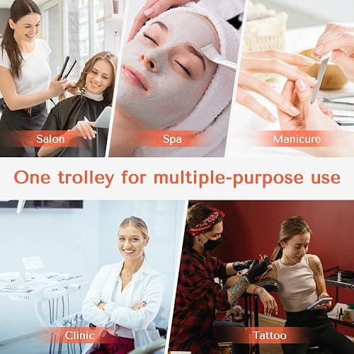 TASALON Professional Salon Trolley Cart, Lockable 6 Trays & 2 Holders, Space Saving Mobile Storage for Hair Salon and Beauty Station​ - Pink thumbnail 6