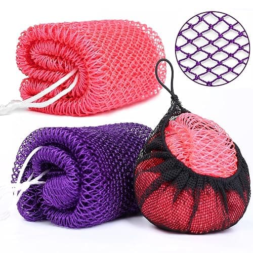 2 Pack African Net Sponge Exfoliating Body Scrubber Bath Sponge for Daily Use (Pink + Deep Purple) - Image 1