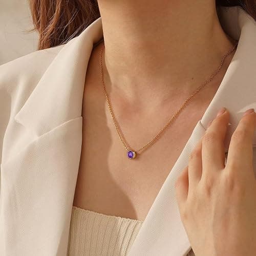 Turandoss Birthstone Necklace for Women, Dainty 14K Gold Plated Red Blue Green Diamond Emerald Birthstone Necklace 12 Month Birthstone Jewelry Birthday Gifts for Women Teen Girls thumbnail 3