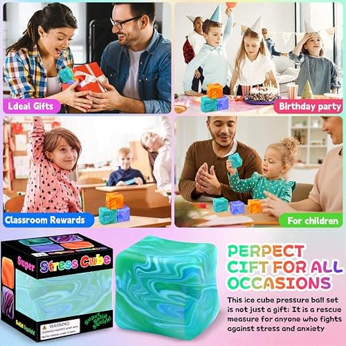 3PCS Stress Balls for Adults Kids, Squishy Color Doh Cube Fidget Toys, Sensory Balls Squeeze Hand Exercise Stress Ball Toys for Relax, Anxiety, Stress, Stocking Fillers for Teenage Girls thumbnail 7