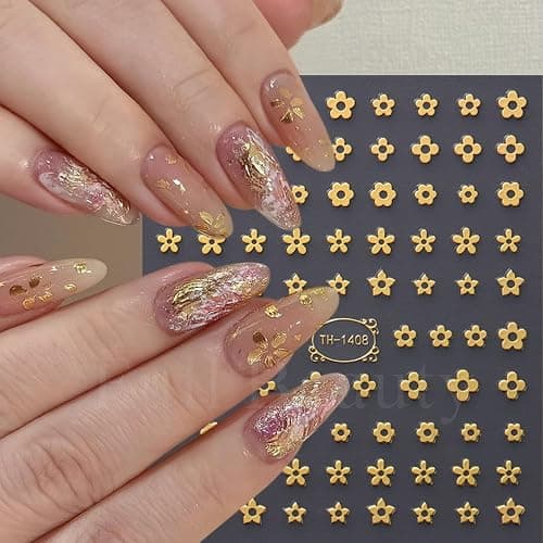 5Sheets Gold Line Nail Art Stickers 3D Self Adhesive Metal Geometric Stripe Wave Little Flower Nail Sticker Glitter Designs Nail Art Supplies Bow Sticker for Women DIY Nail Decoration thumbnail 4