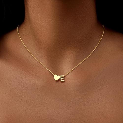 Inerney Gold Heart Initial Necklace for Women 14K Gold Plated A-Z Letter Pendant Necklace Dainty Tiny Heart Monogram Necklace Personalized Name Necklace Gift Jewelry for Women thumbnail 2