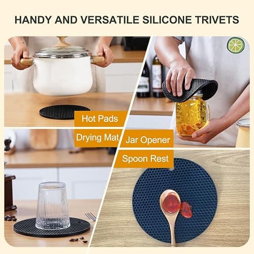 Yunlihua Silicone Trivet Mats, 4 Pack Hot Pads Pot Holders for Kitchen, Heat Resistant Non-Slip Trivets for Hot Dishes, Hot Pots and Pans, Countertop, Table, Food Grade Silicone & BPA Free, Black thumbnail 4