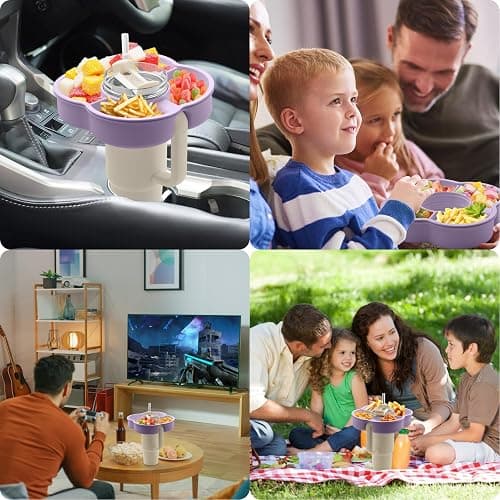 Zonyee Snack Bowl with Lid for Stanley 30 oz Tumbler with Handle, Silicone Snack Tray Snack Ring for Stanley Cup Accessories, Suitable for Car Cup Holder or Outdoor, Orchid thumbnail 7