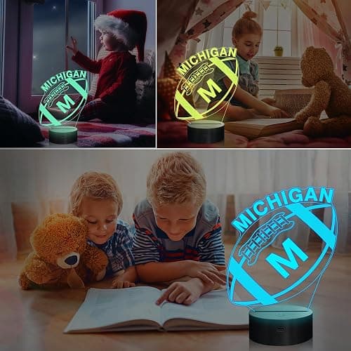 3D Football Michigan Night Light, Football Gifts, 3D Illusion Lamp for Boys Gift 16 Changing Color Remote Control Kids Room Lighting Ball Decor (Michigan Multicoloured) thumbnail 5