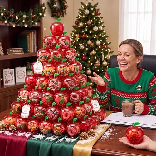 Tanlade 50 Pcs Back to School Gift for Teacher Plastic Apple Container Bulk | 4.1 x 3.7" Apple Container Red Candy Boxes Holder Thank You Gift for Apple of My Eye Teacher End of Year Party Decor thumbnail 7