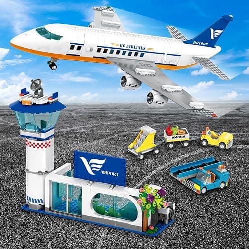 CUBIMANA Large City Passenger Airplane Building Toys with LED Light, 21 Inches Plane Building Sets with 2PCS Luggage Trucks, Terminal, Radar Tower, Birthday Gifts for Kids Boys Girls Age 6-12 (901pcs) thumbnail 4