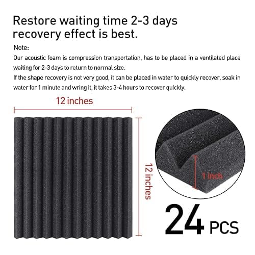 Focusound 24 Pack Acoustic Foam Panels 1" x 12" x 12" Sound Proof Foam Panles Soundproofing Noise Cancelling Wedge Panels for Home Office Recoding Studio with 240PCS Double-Side Adhesive thumbnail 5