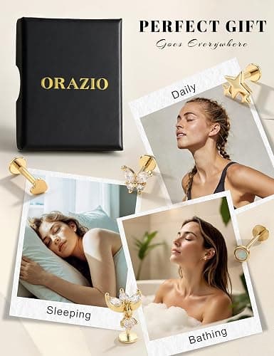 ORAZIO Hypoallergenic Flat Back Stud Earrings Surgical Steel Cartilage Earrings for Women Flatback Threadless Push in Nose Studs Lip Labret Medusa Conch Helix Tragus Piercing Jewelry 16G/18G/20G thumbnail 7