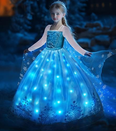 Davvew Princess Dresses for Girls Light Up Princess Costume for Christmas Halloween Toddler Princess Dress Up Clothes thumbnail 2