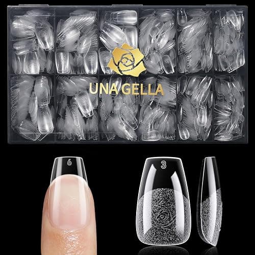 UNA GELLA Short Coffin Nail Tips 600Pcs, Short Coffin Gel Nails Tips Pre Etched 12 Sizes Soft Gel Fake Nails Tips Pre-file Full Cover for Nail Extension Home DIY Salon with Box thumbnail 9