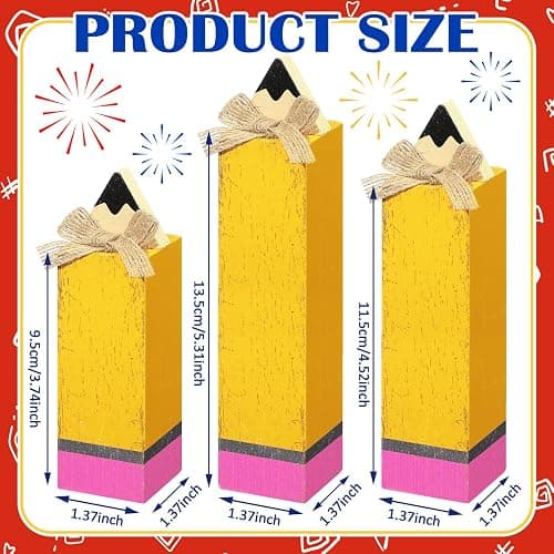 Yuntau 3 Pcs Back to School Tabletop Decoration, Wooden Pencil Block Signs | Rustic First Day of School Decor, Classroom Decorations for Teacher Desk, Table Centerpieces, Tiered Tray, Appreciation Gift thumbnail 3