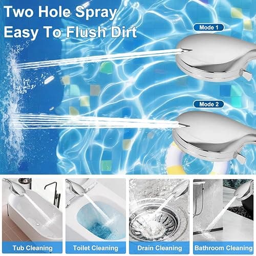 Shower Head,10 mode High Pressure shower head with handheld, Anti-clog Nozzles, Built-in 2 Power Wash to Clean Tub, Tile & Pets, High Flow Hand Held Shower Head, Leakproof 59 Inch Hose&Metal Bracket thumbnail 5