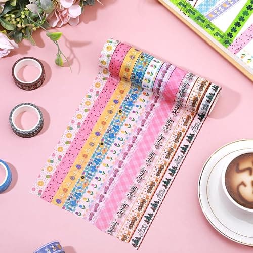 TaoBary 33 Rolls Washi Tape Set, 15 mm Holiday Washi Tape Set Seasonal Plaid Bohemian Colorful Vintage Cute for Card Wrapping Craft(Cute Style) thumbnail 5