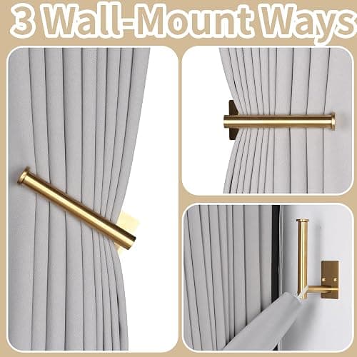 OCIOLI 2 Pack No Drill Curtain Holdbacks - Self-Adhesive/Screw-in Metal Curtain Tie Backs with Rustproof SUS304 Steel, Wall Mount Drapery Hooks, Damage-Free Installation for All Curtains (2, Gold) thumbnail 5