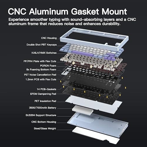 KEEBMONKEY WOBKEY Rainy 75 CNC Aluminum HMX/JWK/Cocoa Switches Triple-Mode Connectivity Mechanical Keyboard with Superior Acoustics, RGB/PP/Gradient Glass/3500mAh/Violet Switch (Standard - Black) thumbnail 6