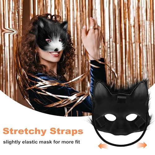 Faux Fur Cat Fox Mask Tail and Paw Set, Wolf Furry Suit Plush Therian Accessories Kit thumbnail 3