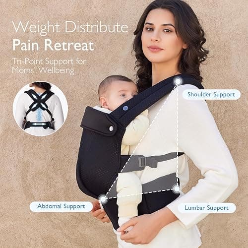 Momcozy Breathable Mesh Baby Carrier, Ergonomic and Lightweight Infant Carrier for 7-45lbs with Enhanced Lumbar Support, All Day Comfort for Hands-Free Parenting, Air Mesh-Black thumbnail 7