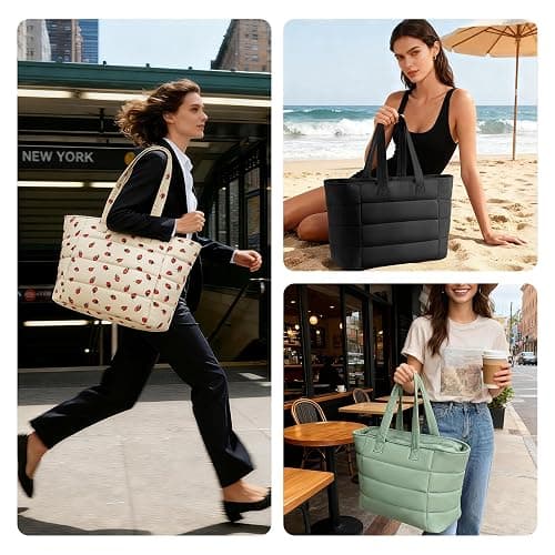 Puffer Tote Bag with Pouch, Women's Lightweight Quilted Shoulder Bag, 15.6"/17.3 Laptop Travel Weekender for Work & Nurses thumbnail 8