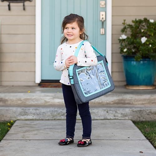 J.L. Childress 3-IN-1 Kids Travel Tray & Tablet Holder - Car Seat Lap Tray Desk for Toddlers, Road Trip Essentials, Car Seat Activity Table, Travel Accessories - Grey/Teal thumbnail 5