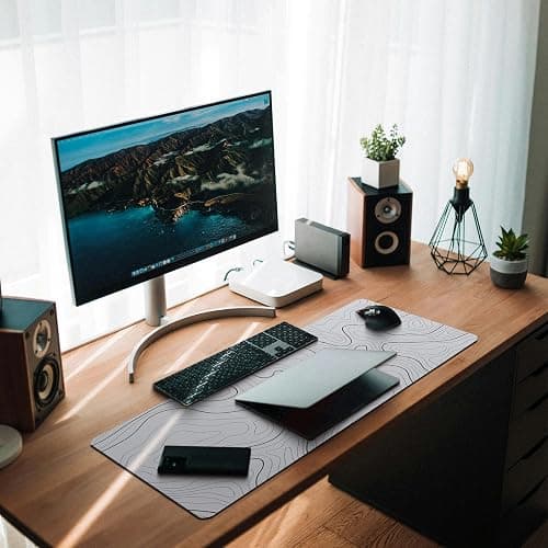 MAY FLOWER Large Gaming Mouse Pad, Full Keyboard Mat, Long Laptop Mousepad, Computer Mouse Mat for Home and Office, Anti-Slip Rubber Base, 31.5 x 11.8 Inches (Grey White Topographic Map) thumbnail 7