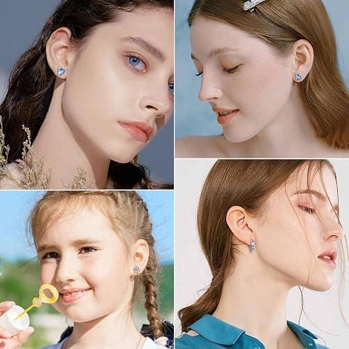 YADOCA 𝟵𝟮𝟱 𝗦𝘁𝗲𝗿𝗹𝗶𝗻𝗴 𝗦𝗶𝗹𝘃𝗲𝗿 Earrings for Girls Women - Hypoallergenic Cute Kids Toddler Earrings - Cubic Zirconia Earrings Studs Hoop Set for Sensitive Ears thumbnail 8