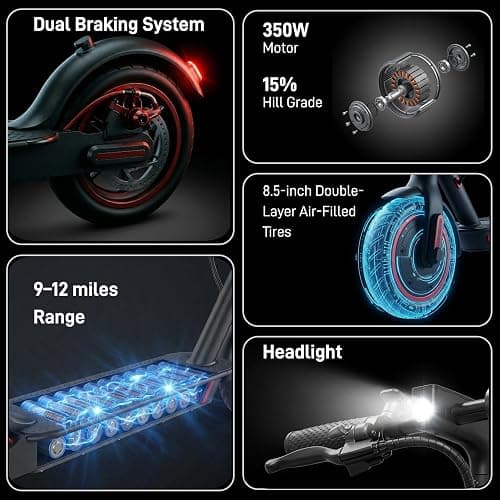 Electric Scooter for Adults, 8.5" Pneumatic Tires, Foldable E Scooter with APP and Cuise Control, 3 Speed Modes, Double Braking, Maximum Load 120 kg thumbnail 2