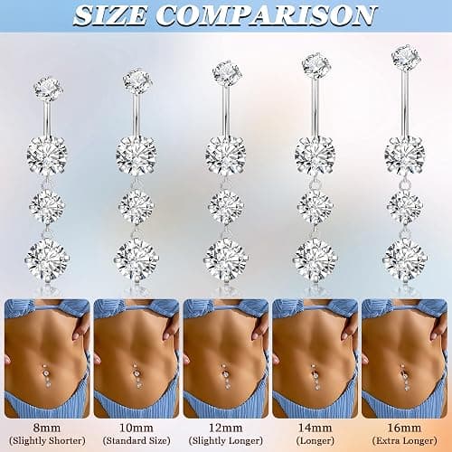 NICEIGHT 2Pcs Surgical Steel Dangle Belly Button Ring for Women Internally Threaded CZ Dangling Navel Ring Hypoallergenic Teardrop Belly Piercing Jewelry 8-16MM thumbnail 5