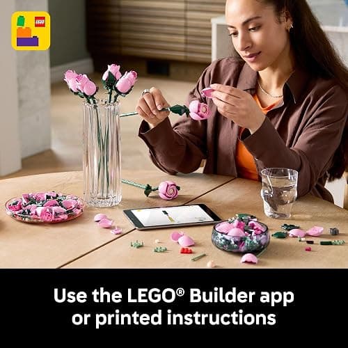 LEGO Botanicals Bouquet of Pink Roses Artificial Flowers - Building Blocks for Adults, Ages 18+ - Flowers for Home Office, Shelf or Room Decor - Gift for Women & Men - 10374 thumbnail 2