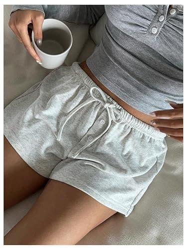SOLY HUX Women's Drawstring Waist Shorts Button Elastic Low Rise Casual Summer Shorts thumbnail 3