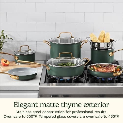 Cuisinart Cookware Set, 11 Piece Stainless Steel Cookware Pots and Pans, Home and Kitchen Durable Stainless Steel for Everyday Cooking, Matte Thyme, MT89G-11 thumbnail 3