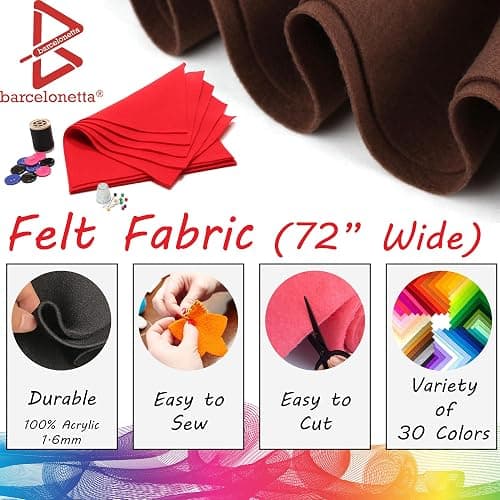 Barcelonetta | Acrylic Felt Fabric | 72'' Inch Wide | 1.5mm Thick | DIY Arts & Crafts, Sewing, Cushion and Padding (White, 1 Yard) - Half Yard White thumbnail 2
