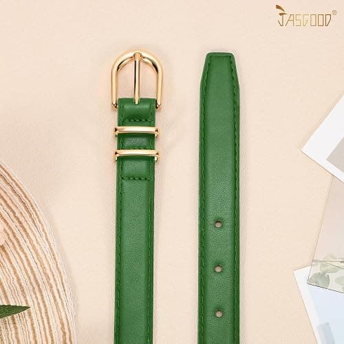 JASGOOD Women Skinny Leather Belt for Jeans Pants Fashion Ladies Thin Belt for Dress with Gold Single Prong Buckle thumbnail 7