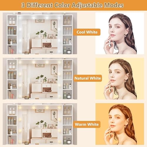 HUANLEGO White Vanity Desk with Mirror and Lights, Glass Top Vanity with Lighted Mirror & RGB Glass Cabinet and 3 Drawers, Makeup Vanity Desk with Lights Dressing Table for Bedroom, 3 Color Modes thumbnail 5