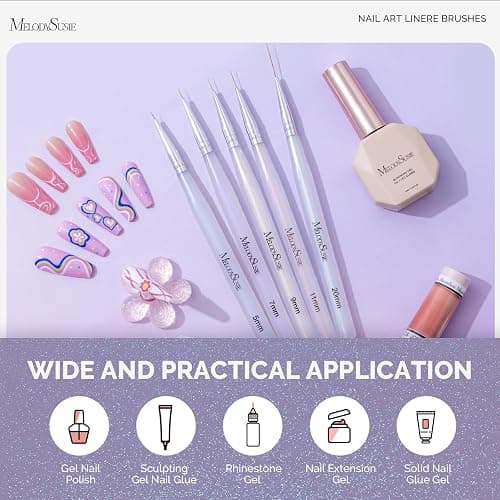MelodySusie 5Pcs Nail Art Liner Brushes Sizes 5/7/9/11/20mm | Gel Polish Painting Art Design Pen Set for Thin Long Lines, Tiny Details, Fine Drawing, Delicate Coloring thumbnail 6