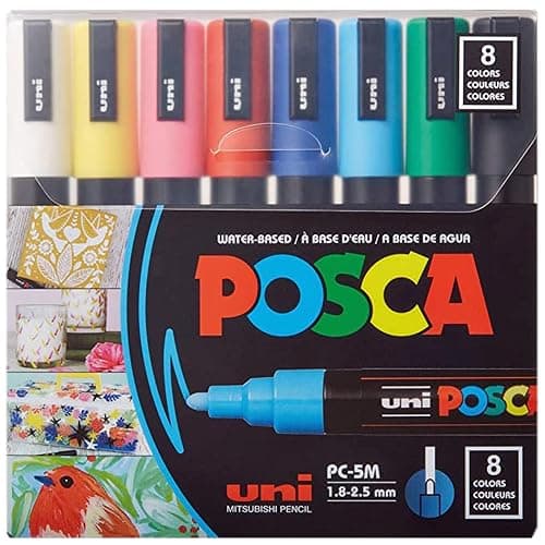 Posca Paint Markers, 5M Medium Acrylic Markers with Reversible Tips, Artist Recommended For Gifts, Fabric, Metal, Glass, Wood and Canvas, Assorted Colors, Set of 8 - Image 1