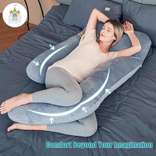 Cute Castle Pregnancy Pillows, Soft U-Shape Maternity Pillow with Removable Cover - Full Body Pillows for Adults Sleeping - Pregnancy Must Haves - Jumbo 57 Inch - Grey thumbnail 3