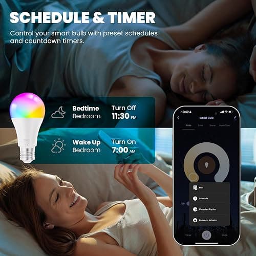 UPXNBOR E27 Smart Bulb, Alexa Light Bulb A19, WiFi Smart Light Bulb 9W, 16 Million Colours, Dimmable RGB, Works with Alexa & Google Assistant, Schedule & Timer, Energy Saving, 2.4GHz Only, 1 Pack thumbnail 3