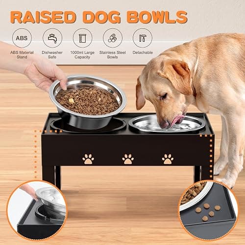 LAKIPETN Elevated Dog Bowls with 2 Stainless Steel Bowls, Raised Dog Food Bowl Stand 5 Height Adjustable (3.1", 9", 10", 11", 12") Non-Slip Feeder Station Set for Medium and Large Dogs - Black thumbnail 8