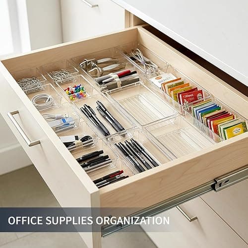 KITCHEN MONSTER 25 Pack Clear Drawer Organiser Set, 4 Size PET Storage Trays with Anti Slip Design, Stackable Drawer Dividers for Makeup, Bathroom, Kitchen and Office thumbnail 5