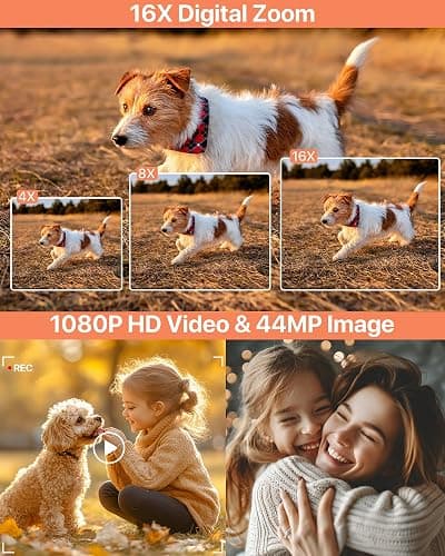 Digital Camera 1080P, 44MP FHD Compact Digital Camera, 16X Digital Zoom Portable Photo Camera with 2.4" LCD Screen, 1 Battery, Vlogging Camera for Kids, Beginners, Teens, Students-Black (No SD Card) thumbnail 2