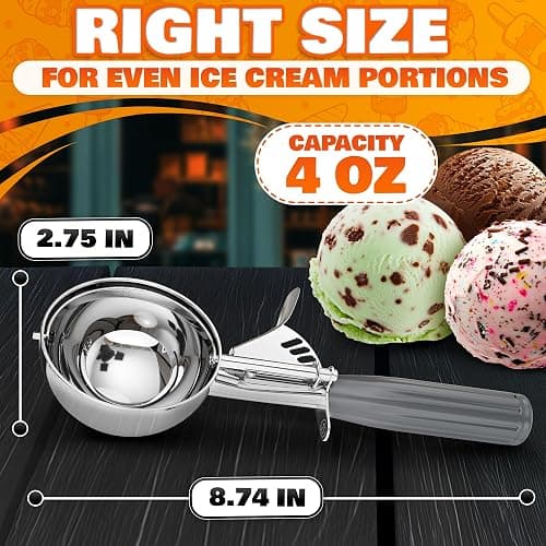 4 oz Ice Cream Scoop with Trigger Release #8 – Stainless Steel Versatile Tool for Baking, Cookies and Desserts Spoons, Dishwasher-Safe, Ergonomic Design, Great as Christmas Gifts for Dessert Lovers thumbnail 2