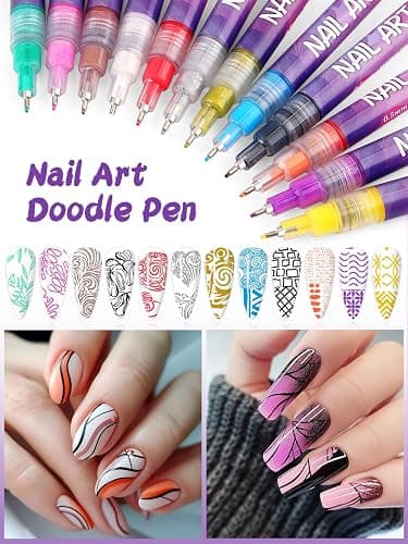 12 Color Nail Art Markers Kalolary Nail Art Pens Quick Dry Nail Polish Pen | 0.5mm Acrylic Paint Pen Nail Point Graffiti Dotting Pen Drawing Painting Liner Brush for DIY Nail Art Manicure Tools thumbnail 6