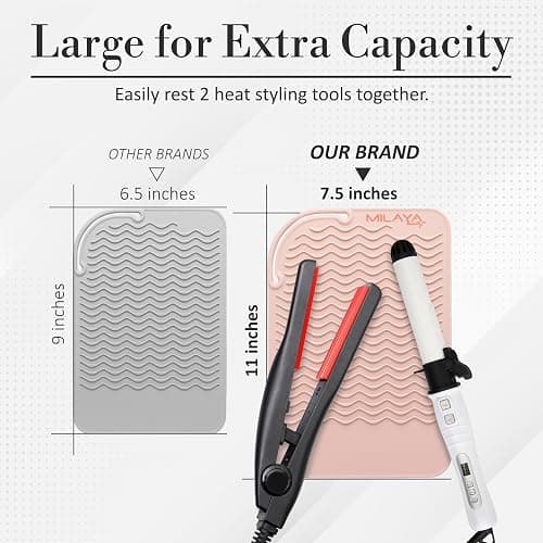 Milaya Beauty Vanity Accessories Heat Resistant Mat – Silicone Flat Iron & Curling Iron Holder, Non-Slip Vanity Mat & Hot Tool Mat for Home, Salon, or Travel Use thumbnail 3