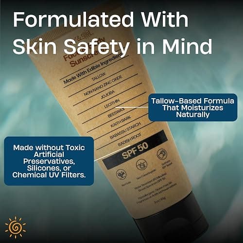 Sky and Sol Mineral Sunscreen SPF 50 for Face & Body, 3 oz | Non-Nano Zinc Oxide & Grass-Fed Tallow, No White Cast, Water Resistant 80 Minutes, Fragrance-Free, Reef-Conscious, Non-Greasy Formula thumbnail 6