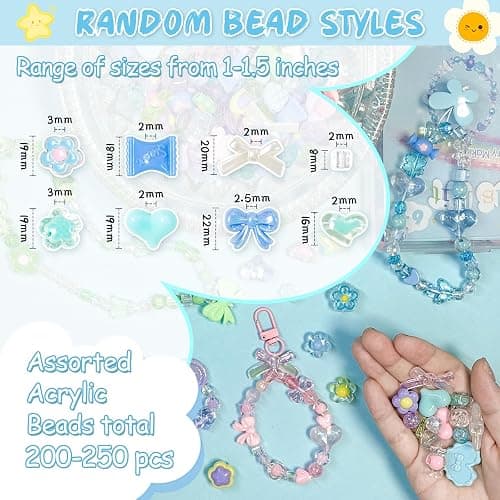JoyJellies Bracelet Making Kit Assorted Acrylic Beads, 4 Colors Charms Keychain Making Kit with String Key Ring Clips Bow Heart Cute Beads for Bracelets Arts and Crafts Jewelry Making Kits thumbnail 5